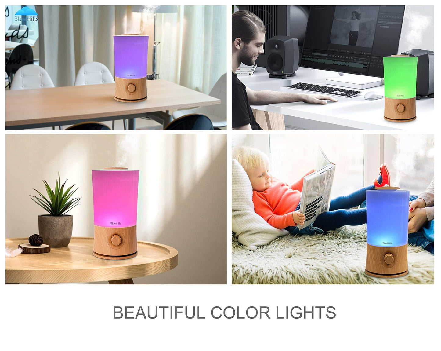 BlueHills Premium 2000 ML XL Large Essential Oil Diffuser Aromatherapy Humidifier for Large Room Home 40 Hour Run Huge Coverage Area 2 Liter Extra Large Capacity Huge Diffuser Wood Grain E005