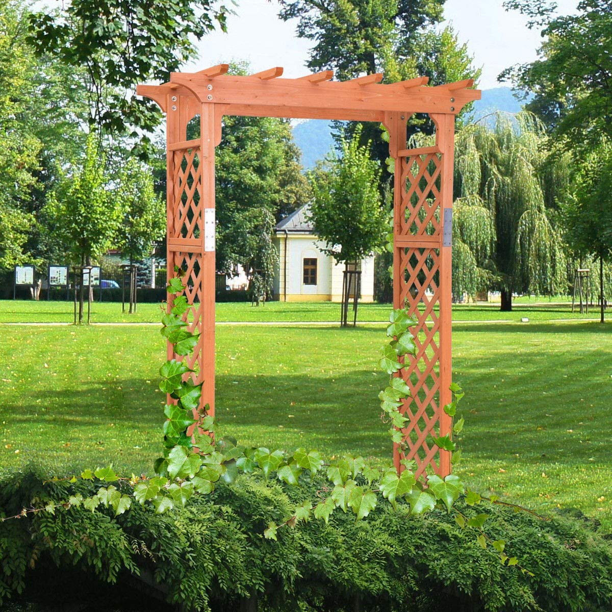 LHONE Garden Arches and Arbors Fir Wood Over High Outdoor Patio Pergola Arbors Garden Trellis for Wedding Climbing Plants Bridal Party Decoration Natural (88")