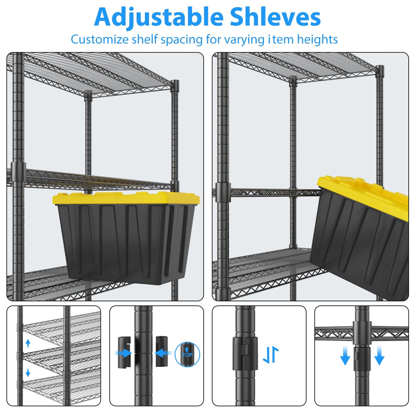 Homdox Heavy Duty Metal Shelves for Storage, 4 Tier Storage Racks and Shelving, Commercial Adjustable Wire Shelving Unit on Wheels, Garage Rack Pantry Shelves Kitchen Shelving, 24"x60"x72", Black