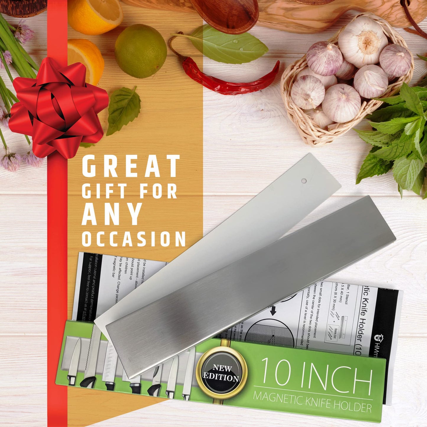 HMmagnets Premium 10 Inch Stainless Steel Magnetic Knife Holder For Wall - Professional Magnetic Knife Strip - Space-Saving Knife Rack/Knife Bar With Powerful Magnetic Pull Force (Upgraded Version)