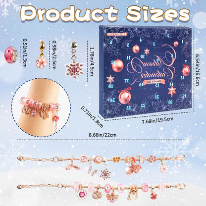 Advent Calendar Charm Bracelets 2026 for Girls, 24 Days Christmas Countdown Calendar with Rose Gold DIY Bracelets Jewelry Making Kit for Xmas Gift Kids Teens Adults