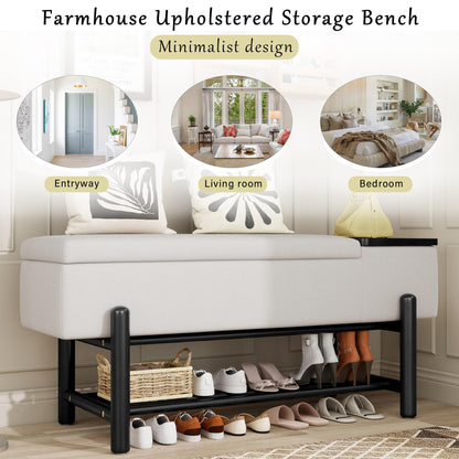 Merax Entryway Shoe Bench with Flip-Top Storage Compartment and Padded Seat Cushion, Modern Storage Bench with 2-Tier Shoe Rack Organizer for Entryway, Hallways, Front Door Entrance, Foyer, Black
