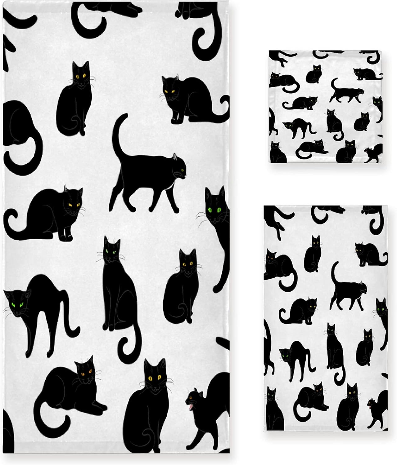 3 Sets, 1 1 1 Set Black Cats Piece Towel Bathroom Bath Towel, Washcloth, Hand Towel, Cotton Fast Dry Soft Absorbent