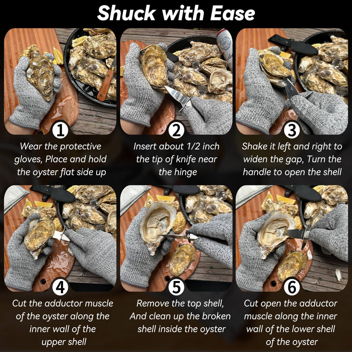 Oyster Shucking Knife,Oyster Shucker,2 Set Sturdy Sharpness Oyster Knife With Comfort Wood-handle,Oyster Shucking Kit With 1 Pairs Of Level 5 Protection Cut-resistant Gloves(L) For Oyster Clam