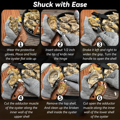 Oyster Shucking Knife,Oyster Shucker,2 Set Sturdy Sharpness Oyster Knife With Comfort Wood-handle,Oyster Shucking Kit With 1 Pairs Of Level 5 Protection Cut-resistant Gloves(L) For Oyster Clam