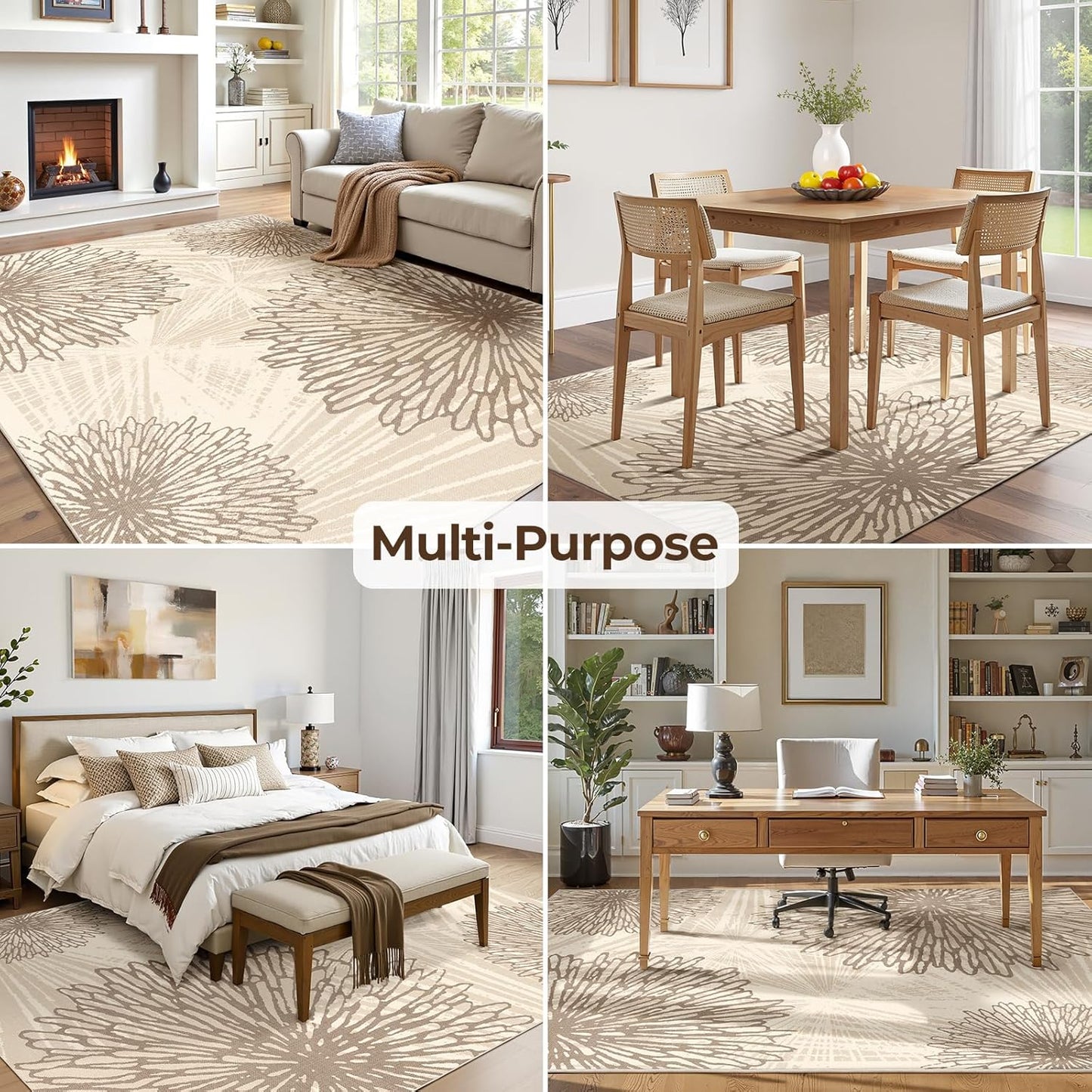 5x7 DecorBeige/Brown,5'x7' WITSHOCK Area Rugs for Living Room: Beige Floral Washable Rugs for Bedroom Dining Room