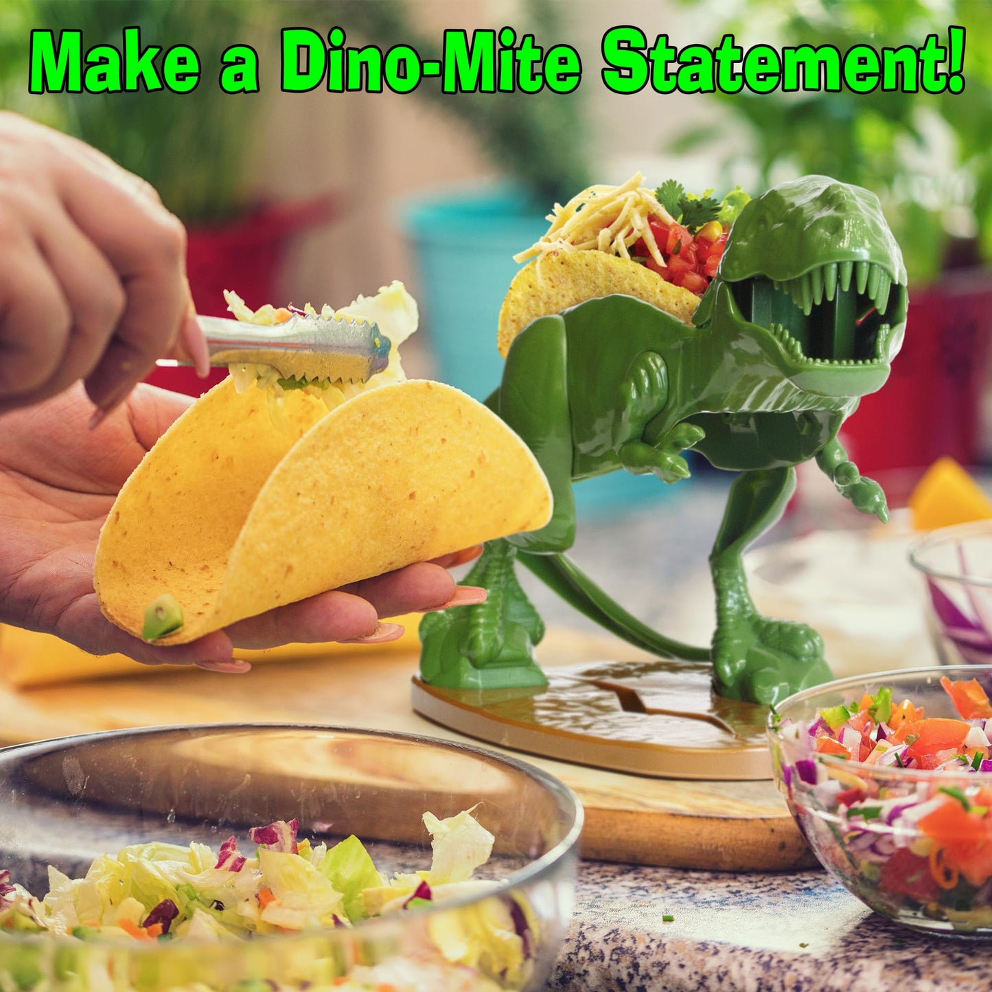Funwares Original Tacosaurus - Dinosaur Taco Holder, Fun and Practical White Elephant Gift, Hold 2 Tacos