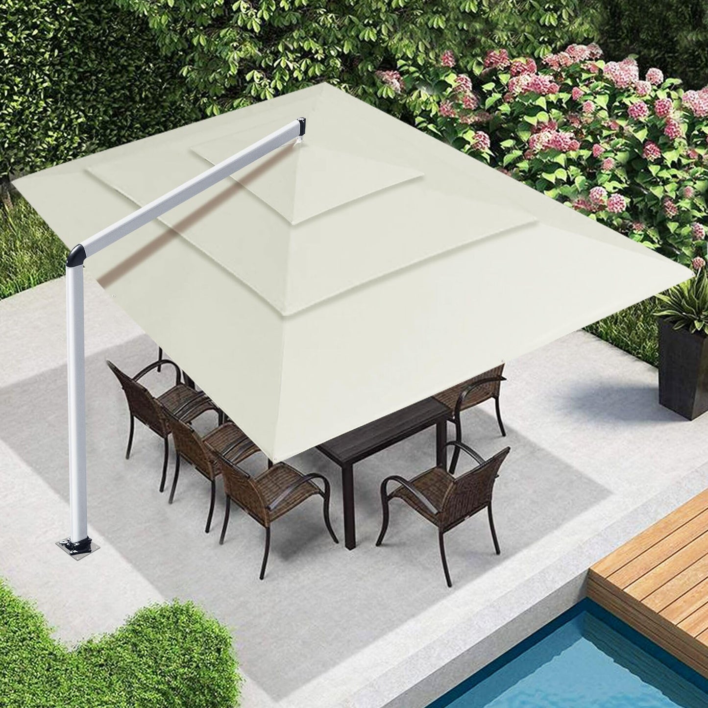 EliteShade USA Atlas 3-Tier 10x13FT Full Aluminum Cantilever Patio Umbrella for Outdoor restaurant Garden Courtyard Deck Pool and Marketing with Light,Natural
