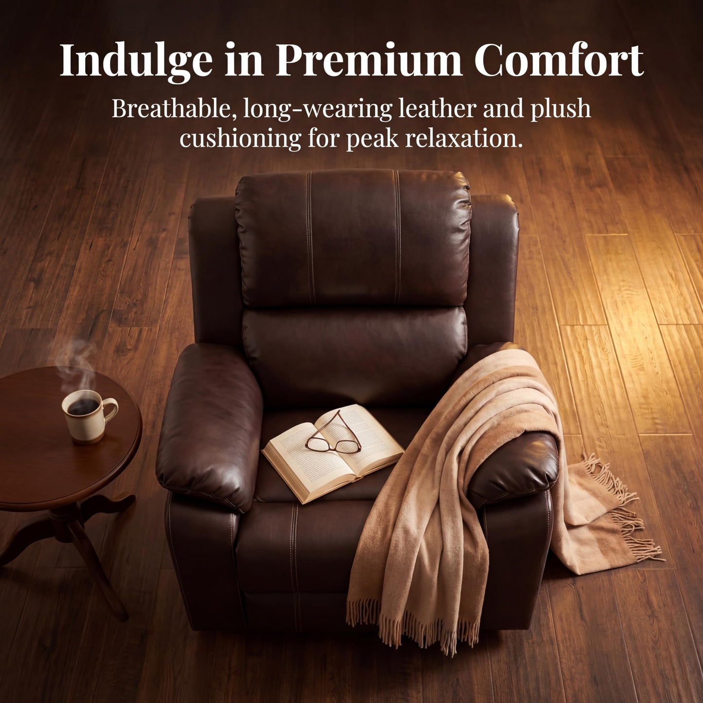 Trygoal Single Leather Manual Recliner Chair, Oversized Lazy Boy Recliner with Home Theater Seating, Breathable Living Room Reclining Chair for Adults Reading, Gaming, Relax, Brown