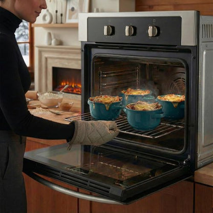 KooK French Onion Soup Bowls - Oven Safe Ceramic Crocks | Set of 4, 18 oz, Teal Color