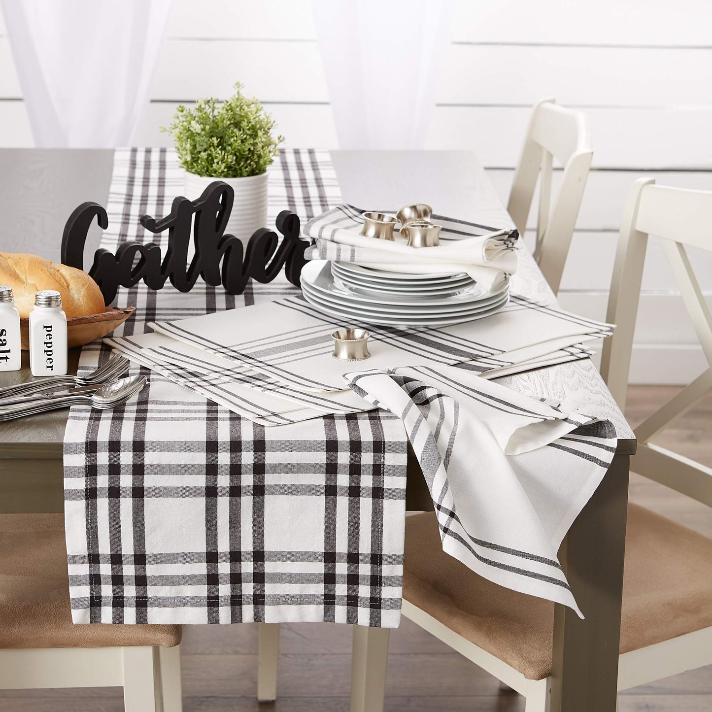 DII Home Sweet Farmhouse Plaid Tabletop Collection, Placemat Set, 13x19, French Stripe, Black