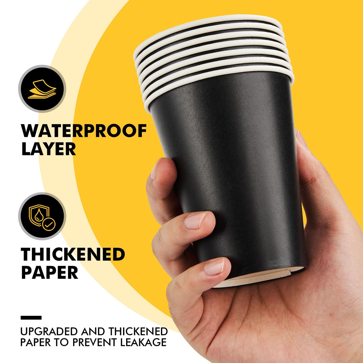 RACETOP 12 oz Paper Coffee Cups,100 Pack Black Disposable Coffee Cups with Lids, Sleeves and Stirring Sticks, 12 oz Hot Coffee Cup for Hot Drinks, Parties, Picnic, Travel, and Events