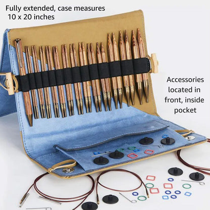 KnitPro Ginger Grande Set 5 inch Circular Knitting Needles Size 3, 4, 5, 6, 7, 8, 9, 10, 10.5, 11, 13, 15, 17 Interchangeable, 6 Cables & More, Fabric Case with Project Bag