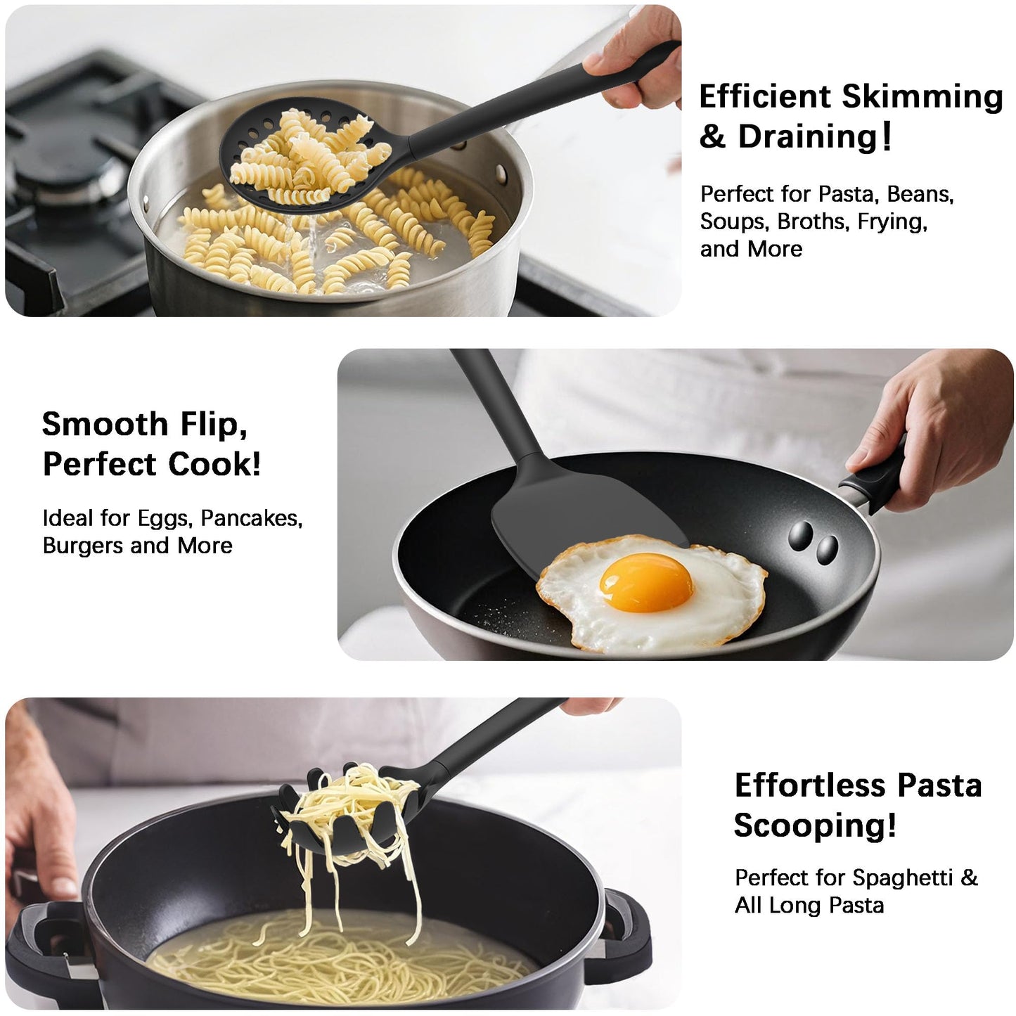 Coukre Silicone Kitchen Cooking Utensils Set with Holder – Heat-Resistant, Food-Grade Kitchen Tools, Spatula, Spoon & Gadgets for Non-Stick Pans, Dishwasher Safe (14, PureBlack)