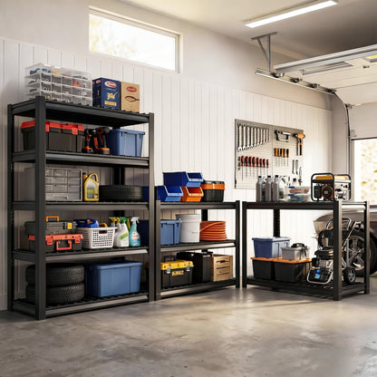 60.1"W Heavy Duty Garage Shelving 5-Tier Metal Storage Shelves,3,000LBS Adjustable Steel Shelving Unit,Industrial Utility Rack for Warehouse Basement Pantry,Kitchen 60.1"Wx24.1"Dx72"H,Black