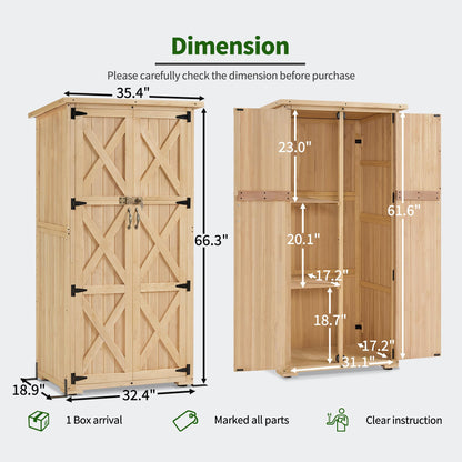 Macrout Outdoor Storage Cabinet, Wooden Storage Shed with Lock, Outside Garden Tool Shed with 2 Doors for Patio Yard Lawn, 1628 (Medium)