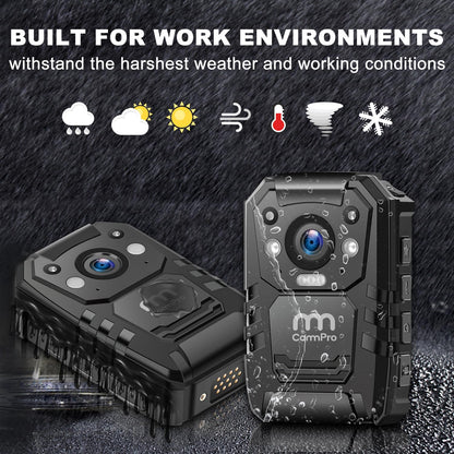 CammPro I826 1440P 2K HD Police Body Camera,64G Memory,Waterproof Body Worn Camera with Audio Recording,Night Vision,GPS for Law Enforcement