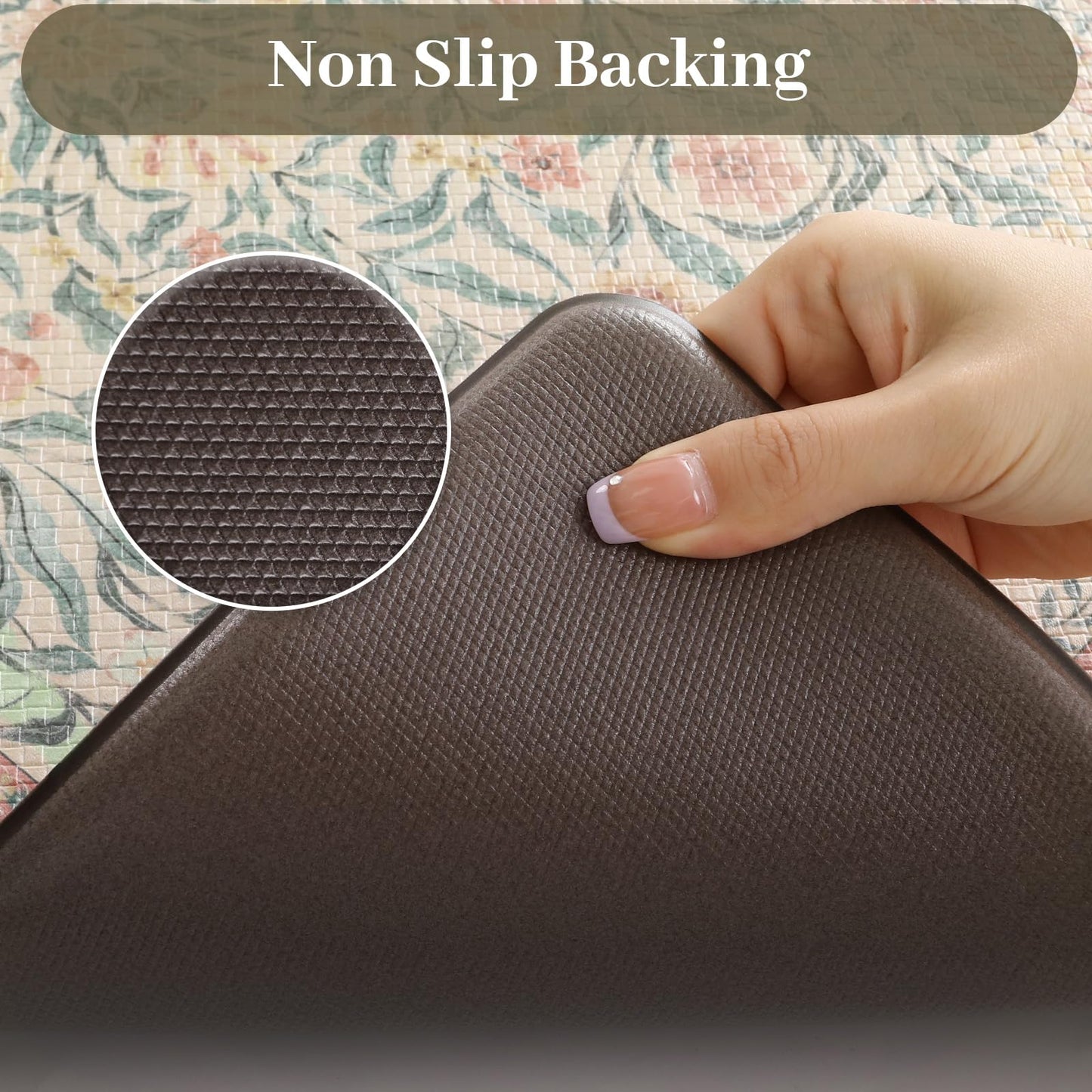 KIMODE Anti Fatigue Kitchen Mats for Floor, Boho Floral Kitchen Rugs Sets of 2, Cushioned Kitchen Floor Mats Non Slip, Comfort Spring Rugs for Kitchen Floor Sink Laundry Desk Beige 17.3"x29"+17.3"x47"