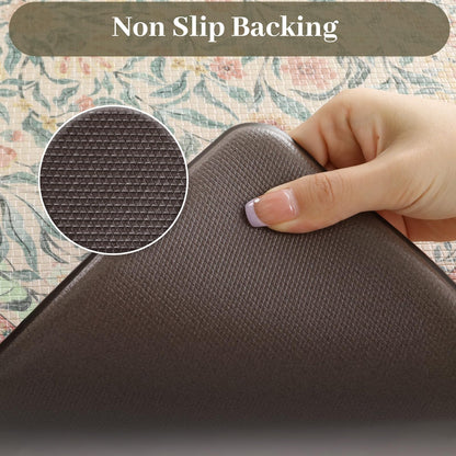 KIMODE Anti Fatigue Kitchen Mats for Floor, Boho Floral Kitchen Rugs Sets of 2, Cushioned Kitchen Floor Mats Non Slip, Comfort Spring Rugs for Kitchen Floor Sink Laundry Desk Beige 17.3"x29"+17.3"x47"
