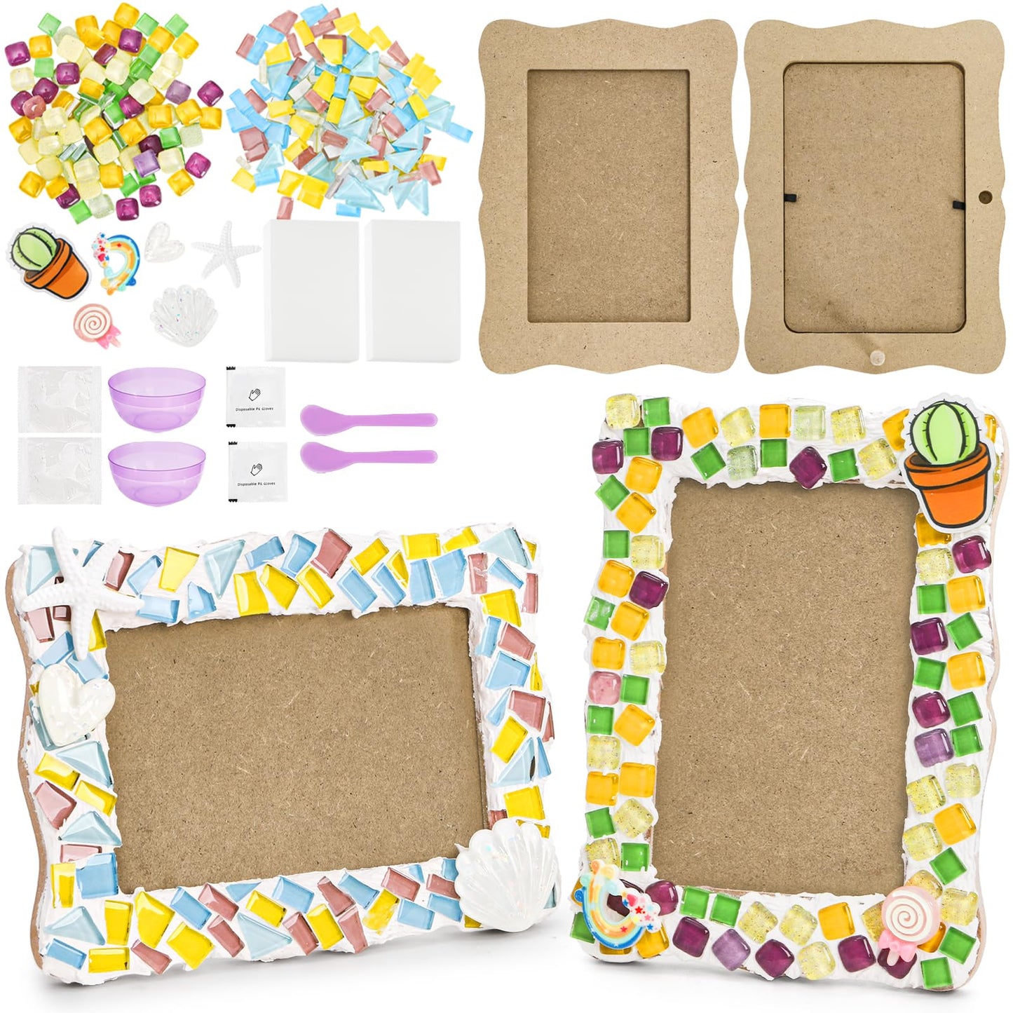 Coloch 2 Pack Decorate Your Own Mosaic Picture Frame Craft Kit, Wooden DIY Picture Frame Kits for Adults Mosaics Making Supplies for Gift, Decoration, Birthday, Anniversary