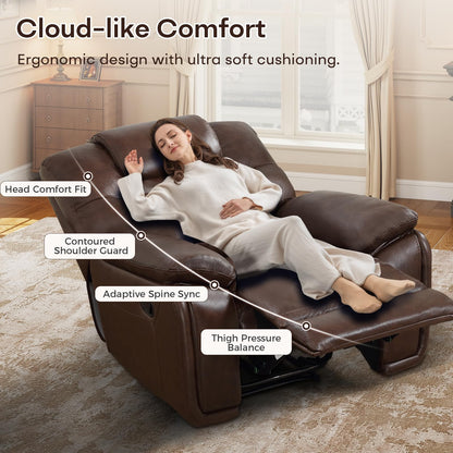 ANJ Genuine Leather Recliner Chair, Manual Reclining Chair with Ergonomic Design, Oversized Single Sofa Recliner with Soft Armrest and Flexible Footrest for Living Room,Red Brown