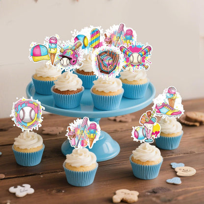 Regine Switzerland Ice Cream Drip Baseball Party Decorations - 36 Pcs Cupcake Toppers for Kids' Birthdays