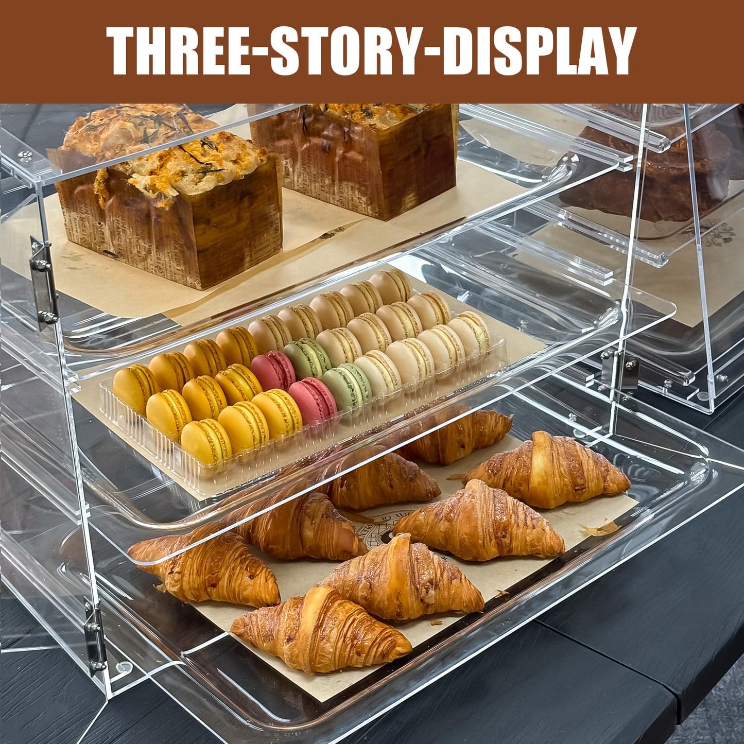 2PCS 3-Tier Commercial Countertop Bakery Display Case with Rear Doors, 20.9 x 17.3 x 16.7 inches, Clear Countertop Cabinet for Pastries and Desserts