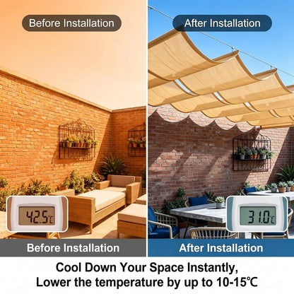 Wave Shade Sail Awning，Retractable Wave Shade Sails，Retractable Sun Shade Canopy Cover Sliding Wave Shade Sail for Pergola Patio Deck Yard Gazebo Outdoor(W1*L14m/W3.28*L45.93ft)