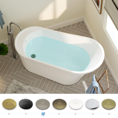 FerdY Langkawi 59" Acrylic Freestanding Bathtub, White Modern Stand Alone Soaking Bathtub, cUPC Certified, Brushed Nickel Drain and Minimalist Linear Design Overflow Included, Easy to Install