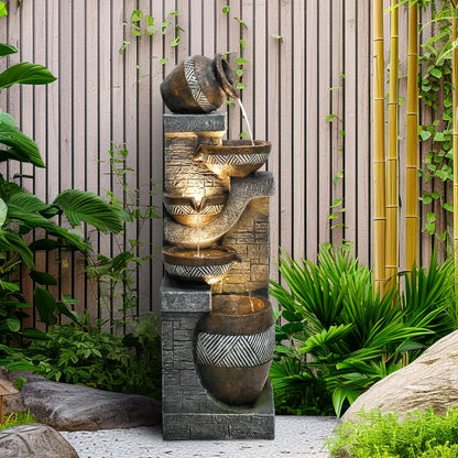 SunJet 5-Tiers Indoor/Outdoor Garden Water Fountain - 42.5inches Modern Floor-Standing Cascading Water Feature - Suitable for Deck, Patio, Porch, Yard Decor