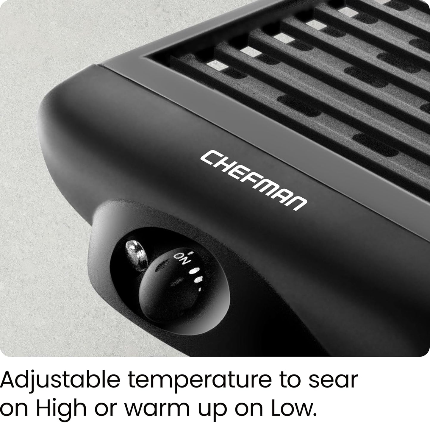 Chefman Electric Smokeless Indoor Grill, Non-Stick Cooking Surface & Adjustable Temperature Knob for BBQing, Black