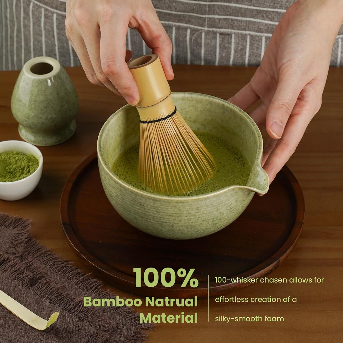 Skiennix Matcha Whisk Set - Complete 5-Piece Kit with Ceramic Bowl, Bamboo Chasen & Sifter