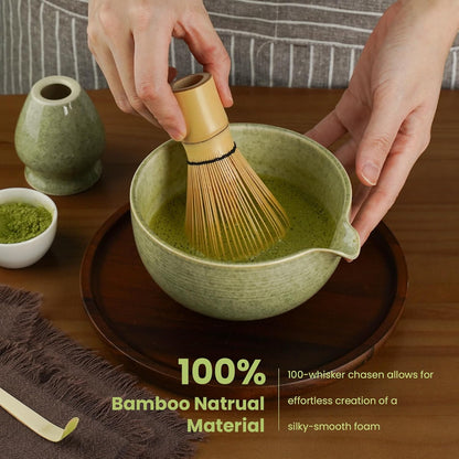 Skiennix Matcha Whisk Set - Complete 5-Piece Kit with Ceramic Bowl, Bamboo Chasen & Sifter