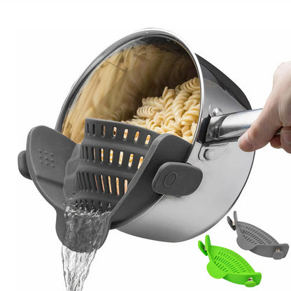Kitchen Gizmo Snap N' Strain Clip On Strainer for Pots and Pans - Collapsible Silicone Pasta Strainer and Kitchen Gadget for Cooking - Easy to Use, Heat Resistant and Space Saving Colander - Green