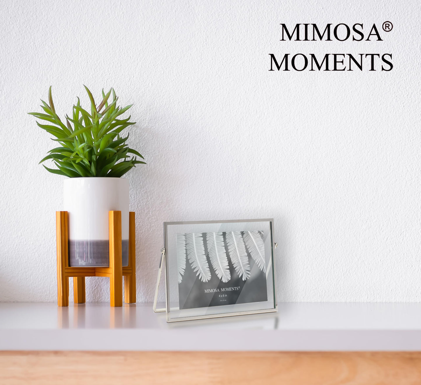 MIMOSA MOMENTS 4x6 Silver Metal Floating Picture Frame, Horizontal Double Glass Tabletop Display, Modern Minimalist Photo Frame for Home & Office Decor