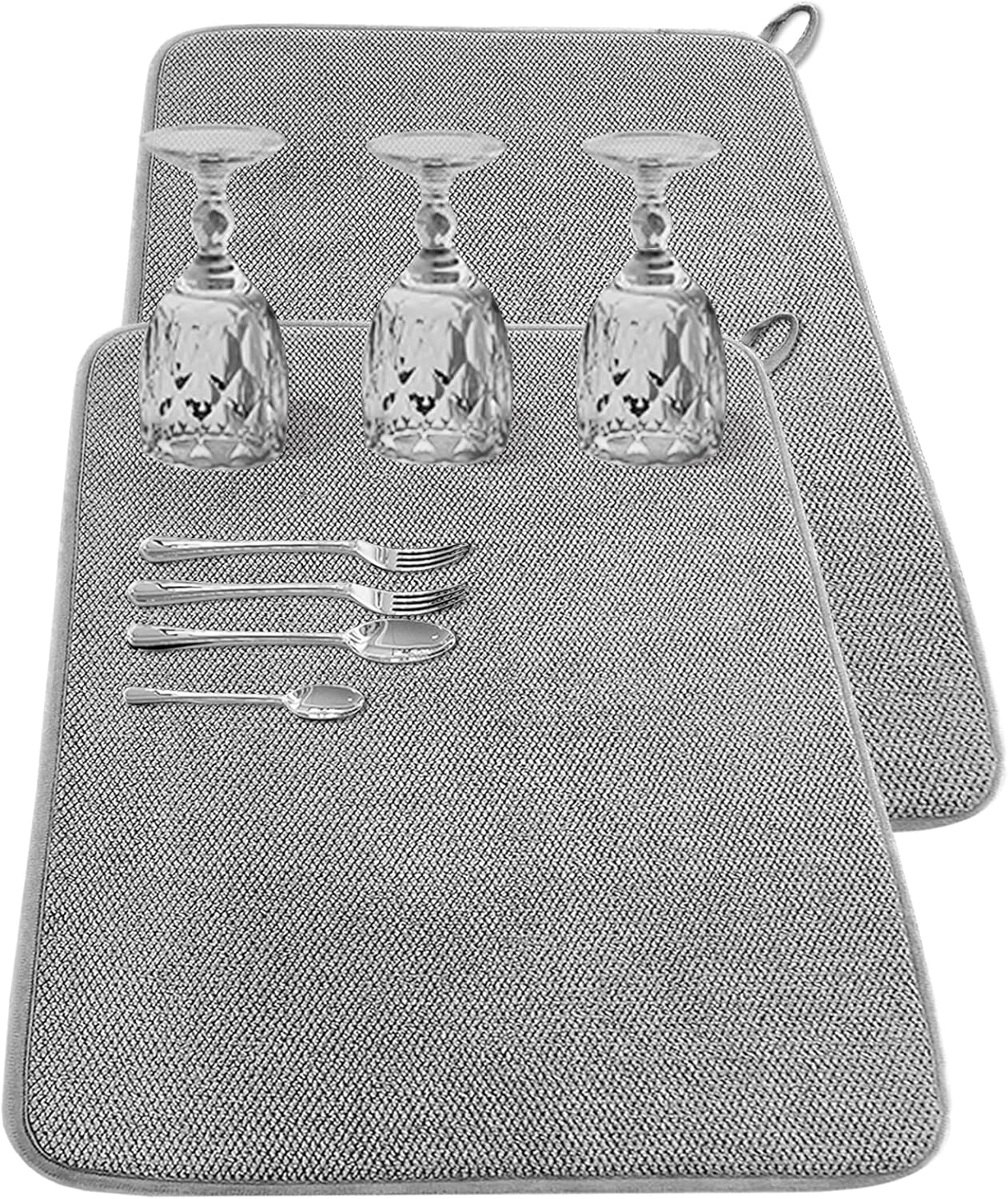2Pack Large Dish Drying Mat for Kitchen Counter, 24 x 17 Inch Microfiber Absorbent Dish Drying Pad, Large Size Dishes