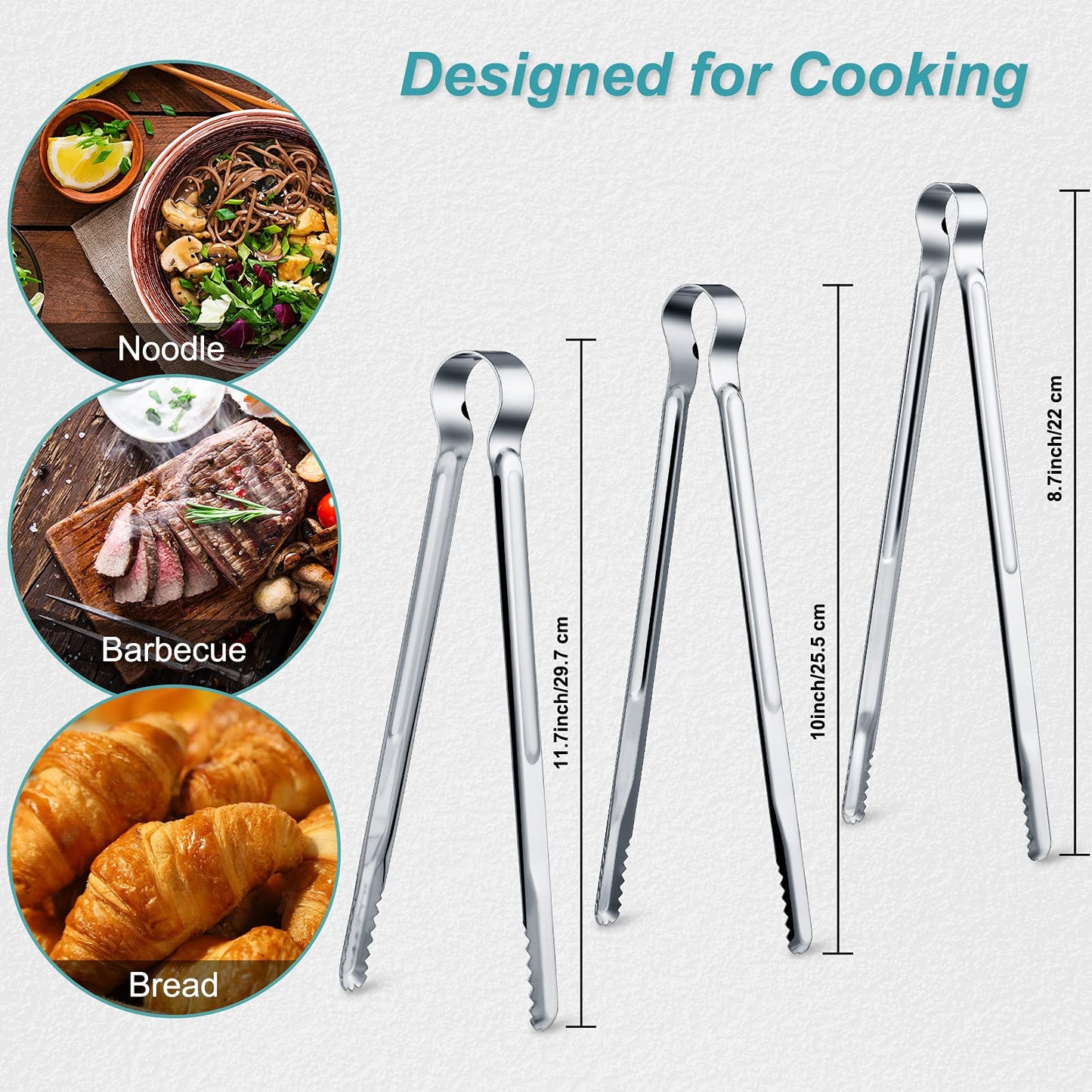 Chengu 3 Pieces 8.7 Inch,10inch,11.7inch Kitchen Tongs Set Stainless Steel Tongs Buffet Tongs Metal Utility Cooking Tong for Cooking Serving Barbecue Thanksgiving Halloween Christmas