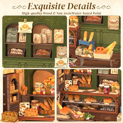 Cutefun Book Nook Kit - DIY Miniature Bread Shop Booknook Kits for Adults and Teens, 3D Wooden Puzzle Bookend Bookshelf with LED Light, Creative Crafts Gifts for Book Lovers (Mrs.Hunt Bakery)