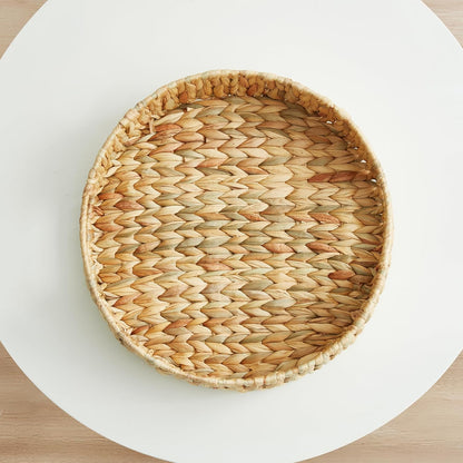 13 inch 1Pack Round Wicker Tray, Hand-Woven Rattan Serving Trays with Handles for Snack Drinks Coffee Table Tray, Water