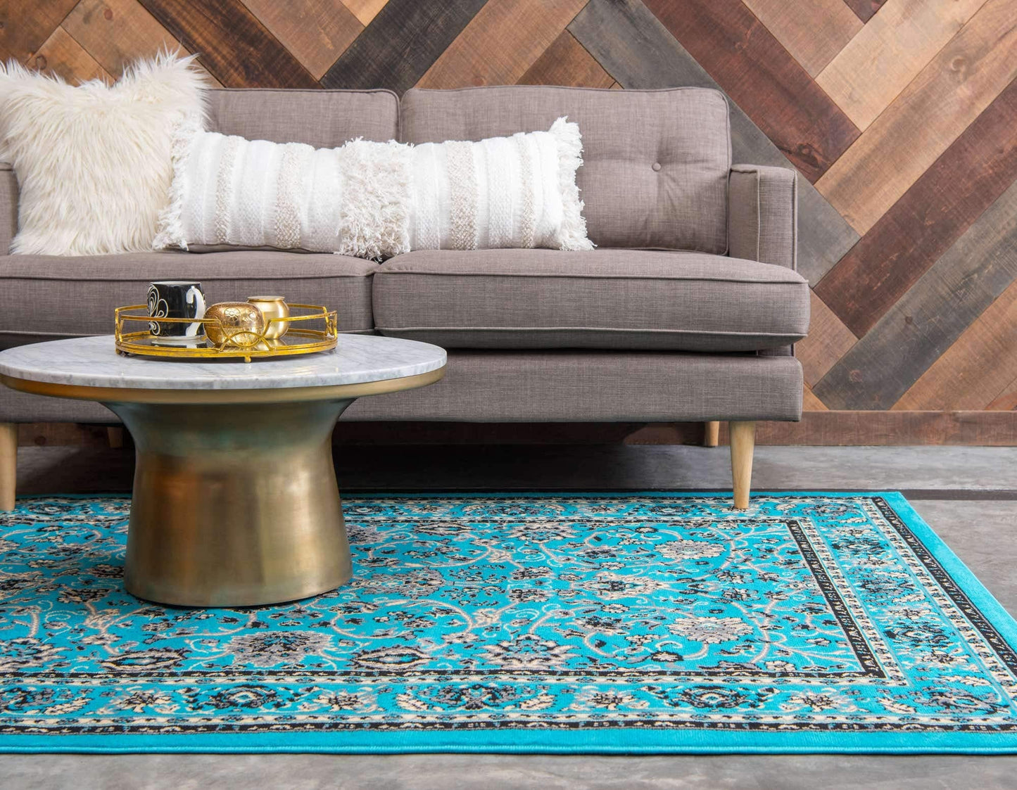 Unique Loom Sialk Hill Collection Area Rug - Washington (9' 10" x 13' 1" Rectangle, Turquoise/ Black)
