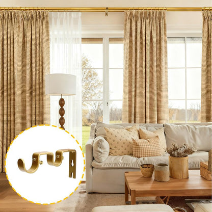 Shonmogar Double Curtain Rod Bracket 6 Pack Metal Curtain Rod Holders for Wall Sturdy Curtain Bracket for 1 Inch Curtain Rod Gold Wall Mounted Curtain Rod Hooks for Bedroom Living Room Patio