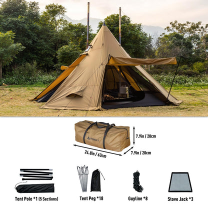 POMOLY Tipi Tent Camping Hot Tents, Bromance 70 Pyramid with 3 Stove Jacks for 2-4 Person Hiking Hunting (with Inner Tent)