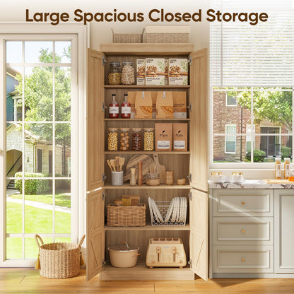 Myricore 70.8" Tall Bookshelf with Doors, Farmhouse Modular Bookcase with 4-Tier Adjustable Shelves, Large Storage Cabinet for Home Office, Living Room, Brown