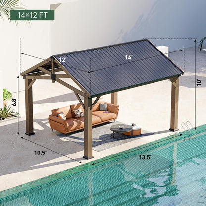 LET’S Patio 12' x 14' Outdoor Cedar Wood Gazebo, Hardtop Gazebo Permanent Wooden Pavilion with Galvanized Steel Gable Roof, for Deck, Garden, Patio, Garden