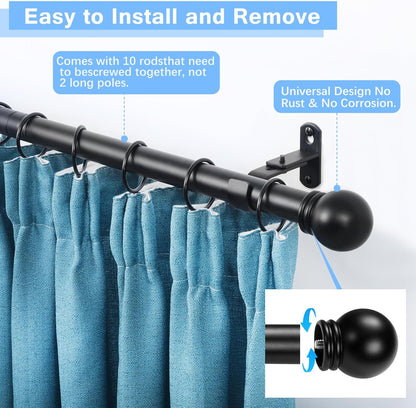 Max Adjustable Curtain Rods by [Brand Name] - Fits Windows 16 to 150 Inches | Black, 6/8" Diameter
