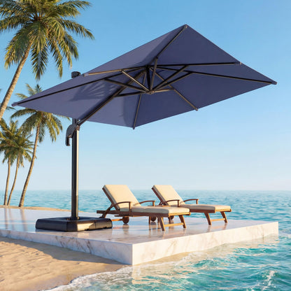 EO Living 11 Feet Patio Umbrella Outdoor Cantilever Square Umbrella Heavy Duty Aluminum Offset Umbrella with 360-degree Rotation for Garden Deck Pool Patio（Squre Blue）