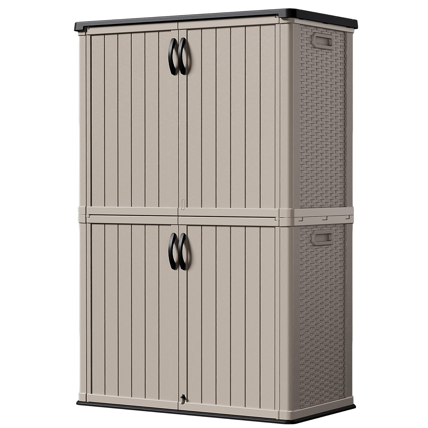 Devoko Outdoor Storage Cabinet 50 Cu Ft with Lockable Doors, Vertical Storage Shed Waterproof Patio Tools Storage Box for Sofa Cushions, Gardening Tools and Accessories (Beige)