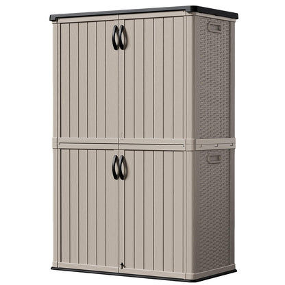 Devoko Outdoor Storage Cabinet 50 Cu Ft with Lockable Doors, Vertical Storage Shed Waterproof Patio Tools Storage Box for Sofa Cushions, Gardening Tools and Accessories (Beige)