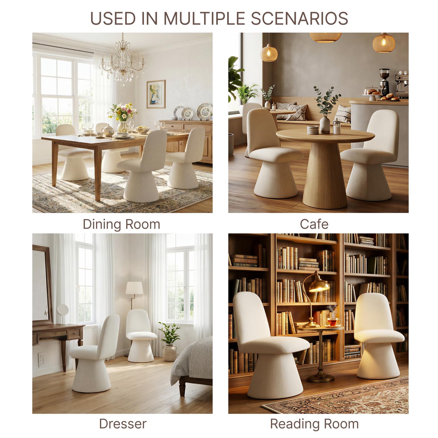 KISLOT Swivel Dining Chairs Set of 4, Modern Upholstered Dining Chair Mid Century Kitchen Chairs with Wave Shaped High Back, 360 Degree Rotating Vanity Chair for Dining Room, Bedroom, Farmhouse, Beige