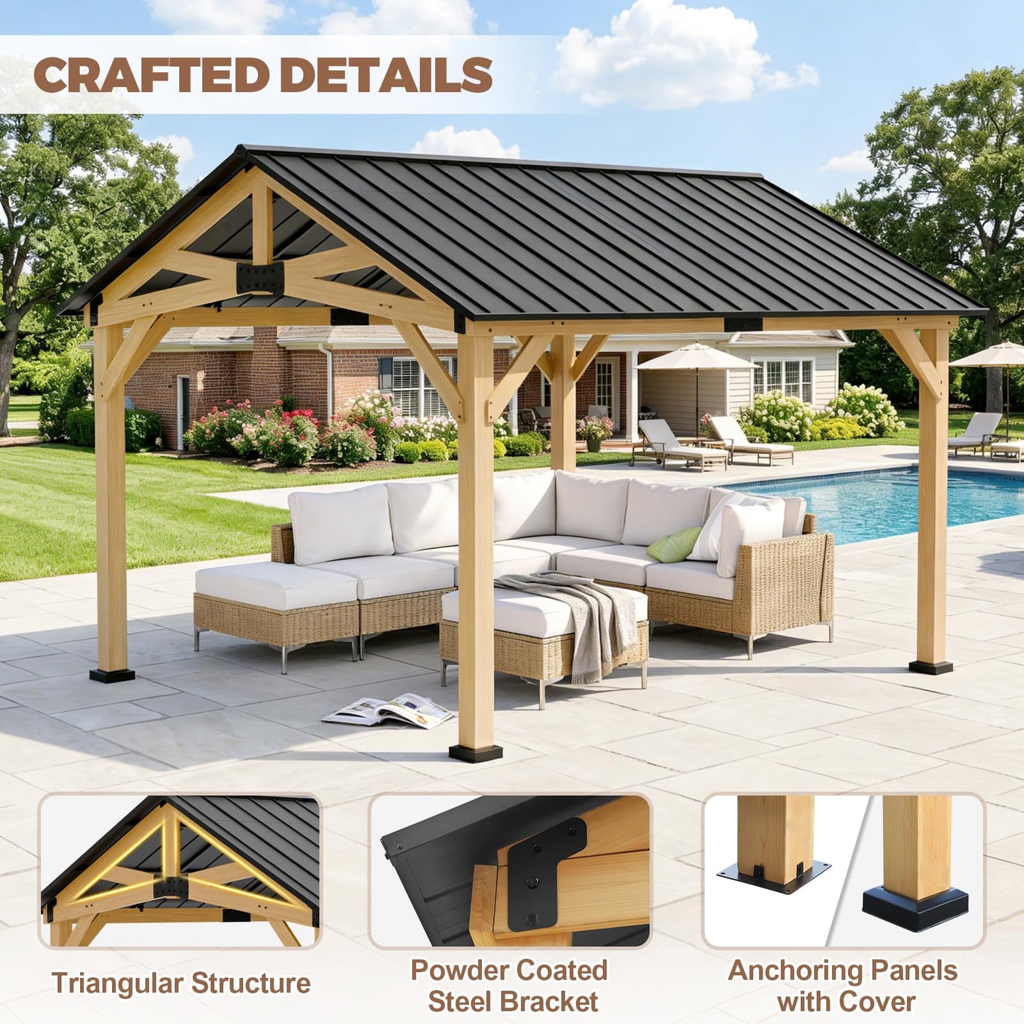 INTER HUT 10x12 Hardtop Gazebo with Netting and Curtains, Galvanized Steel Double Roof Outdoor Pavilion with Aluminum Frame, Patio Gazebo for Deck, Garden, Lawn, White/Gray